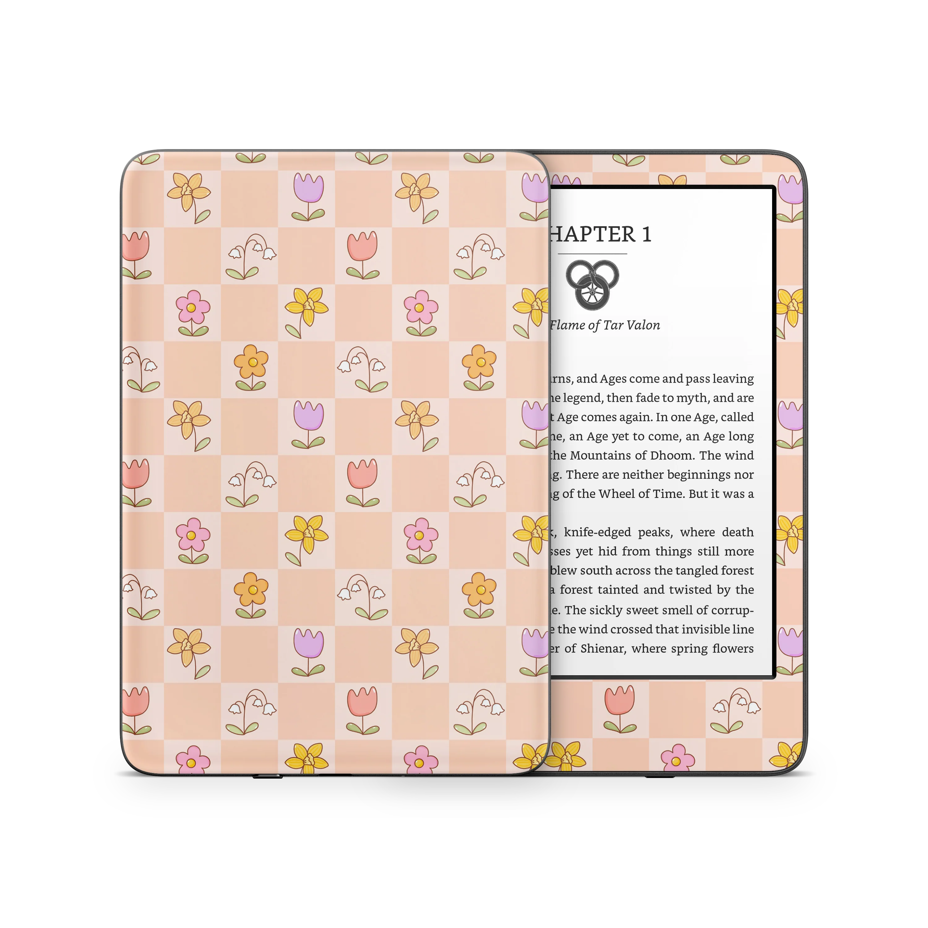 Checkered Flowers Kindle Skin
