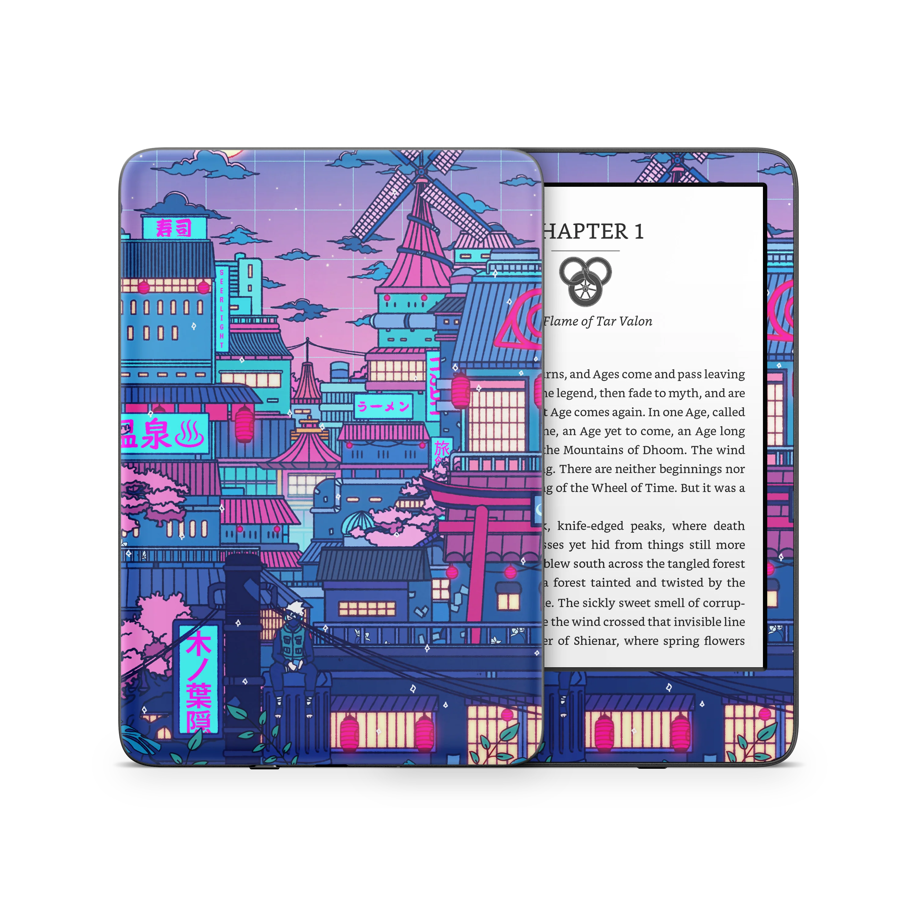 Cyberpunk Village Kindle Skin