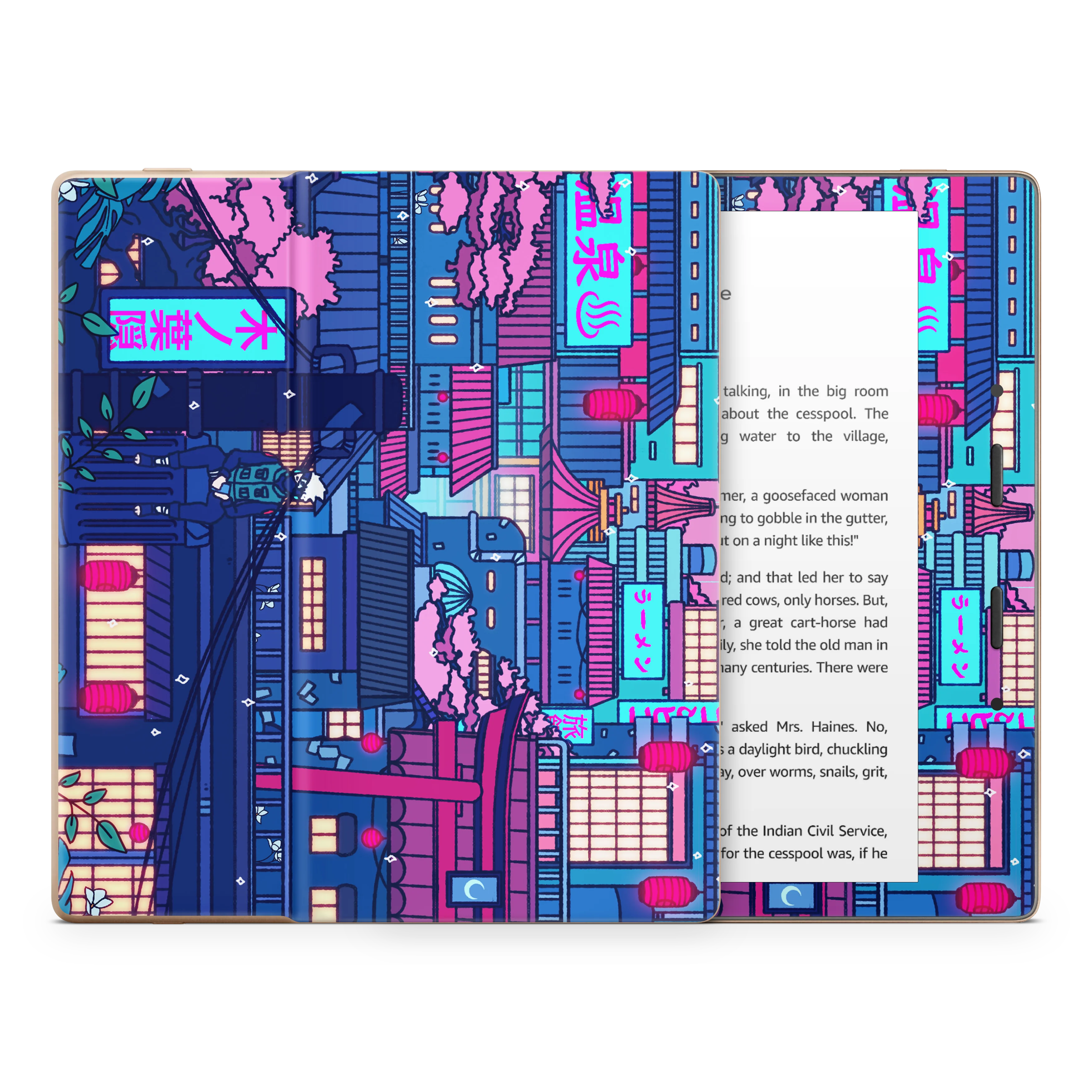 Cyberpunk Village Kindle Skin - Image 3